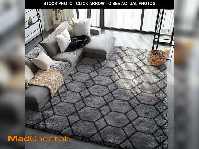 Lot 74-14287985 - Pentantan 8ft x 10ft Shag Area Rugs for Living Room, Modern Geometric Fluffy Bedroom Carpet, Black &...