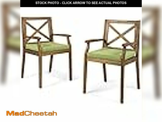 Lot 74-12868563 - ROCKRAIN Perla Dining Chairs 2PCS: Elegant Acacia Wood Patio Set with Green Cushions - Water-Resista...