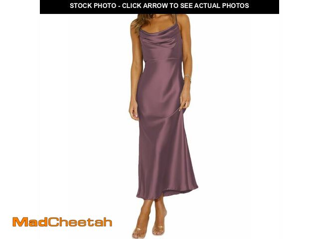 Lot 74-12975428 - Mogidol Summer Satin Spaghetti Strap Cowl Neck Backless Midi Dresses for Women Elegant Tie Low Back ...