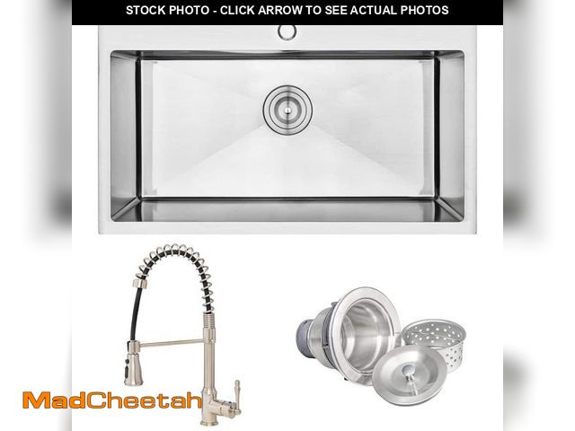 Lot 74-12997534 - Golden Vantage Handmade All-in-One Stainless Steel 33 in. x 22 in. Single Bowl Drop-in Kitchen Sink ...