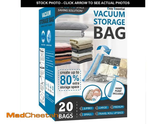 Lot 74-13539193 - 20 Pack Vacuum Storage Bags, Space Saver Bags (4 Jumbo/4 Large/4 Medium/4 Small/4 Roll) Compression ...