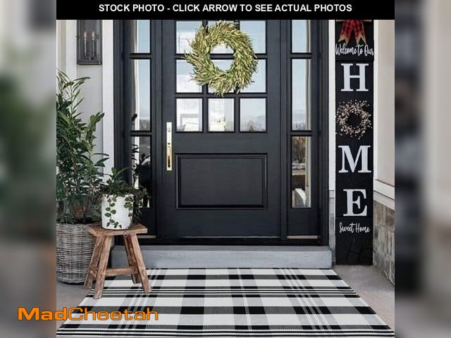 Lot 74-13713109 - CAINANEL Buffalo Plaid Outdoor Rug Black and White Check Rug 35.4'' x 59'' Cotton Hand-Woven Checker...