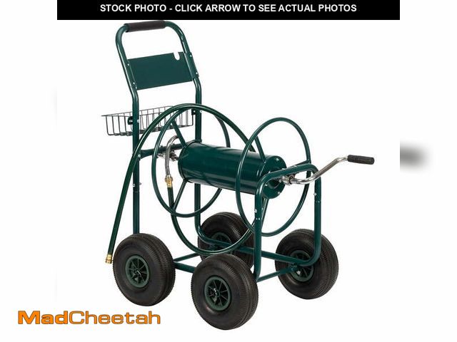 Lot 74-12800321 - Ktaxon Garden hose cart Iron Four-Wheel Pipe Truck Dark Green - UNUSED