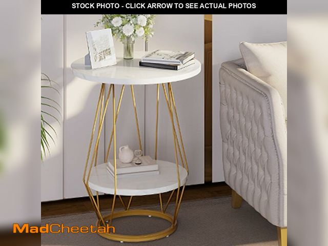 Lot 74-12829376 - (MISSING HARDWARE) YITAHOME Round End Table, 2-Tier Marble Sofa Side Table with Storage Shelf, Moder...