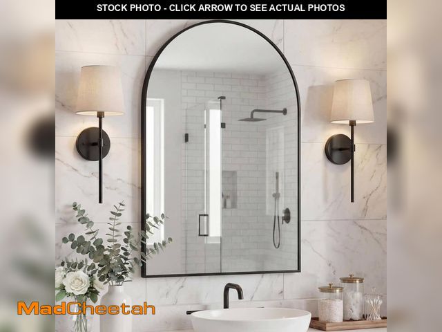 Lot 74-14392251 - JONATHAN Y Elodie 24 in. W x 36 in. H Medium Arched Metal Framed Wall Mounted Mirror, Black - UNUSED
