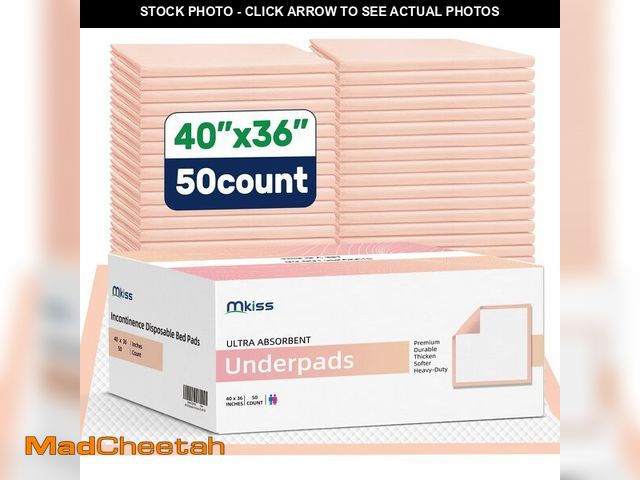 Lot 74-14211397 - MKISS Extra Large Bed Pads 40" x 36"(50 Count), Disposable Super Absorbent Heavy Duty Incontinence U...