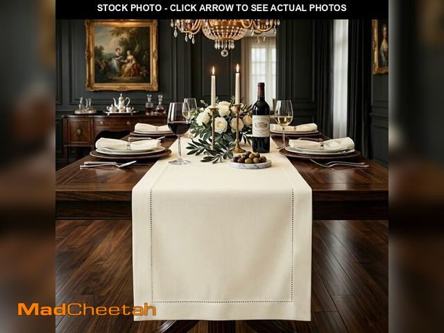 Lot 74-14385071 - Signature LinenÃ¢âÂ¢ by D'Moksha Ivory Table Runner 120 Inches Long, 100% Pure Linen, Hemstitch, 1...