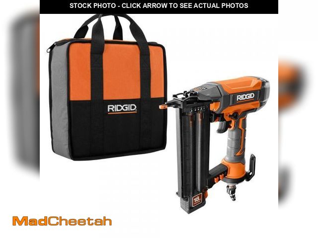 Lot 74-12413495 - RIDGID Pneumatic 18-Gauge 2-1/8 in. Brad Nailer with CLEAN DRIVE Technology, and Tool Bag - USED