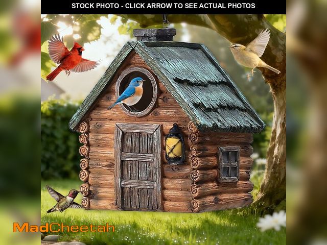 Lot 74-14206760 - Bird Houses for Outside Real Wood-Look Resin Bird House with Hanging Chain Ã¢â¬â Waterproof &amp;...