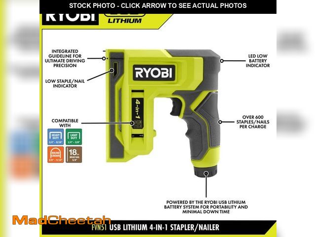 Lot 74-12790855 - RYOBI USB Lithium Cordless Craft 4-in-1 Stapler/Nailer Kit with 3.0 Ah Battery and Charging Cable - ...