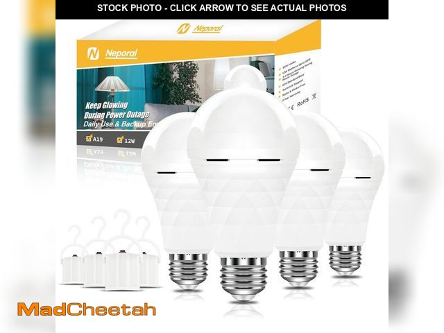 Lot 74-14051025 - Neporal A19 Rechargeable Light Bulbs Emergency Light Bulb for Power Outages, Led Bulb 60 Watt Equiv....