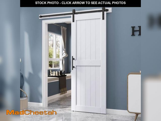 Lot 74-12150529 - EaseLife 32 x 84 inch White Barn Door with 5.5FT Sliding Door Hardware Kit Included &amp; Handle,Sol...