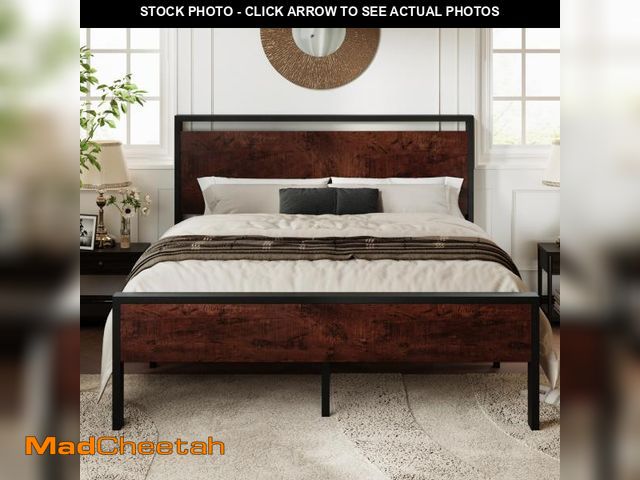 Lot 74-12539562 - Allewie Queen Size Platform Bed Frame with Wooden Headboard and Footboard, Heavy Duty 12 Metal Slats...