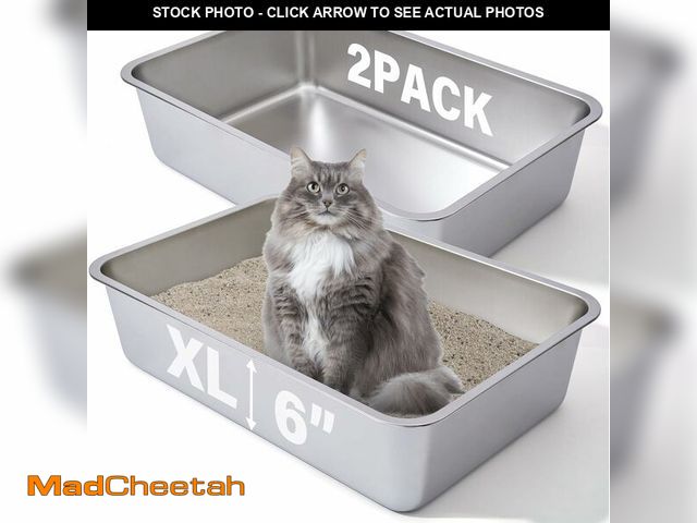 Lot 74-13709649 - FUTAM Stainless Steel Litter Box 2 Pack, 23.6Ã¢â¬Åx15.7"x6" Deep Stainless Steel Cat Litter Box Ex...