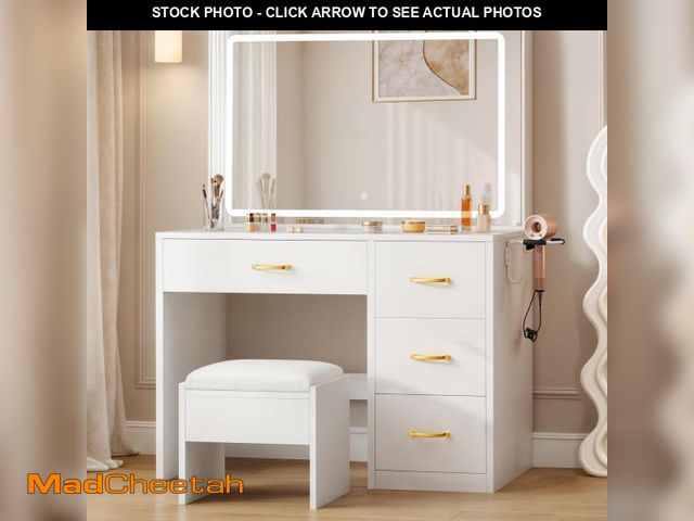 Lot 74-12136307 - YITAHOME Vanity Desk Set with Large 35" LED Mirror and Lights, Makeup Table with 4 Drawers &amp; Sto...