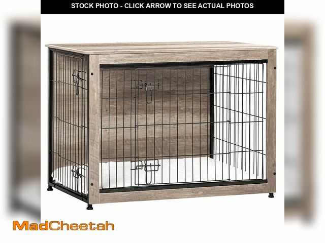 Lot 74-14613135 - DWANTON Dog Crate Furniture with Cushion, Wooden Kennel Table with Double Doors, Indoor Dog House, L...