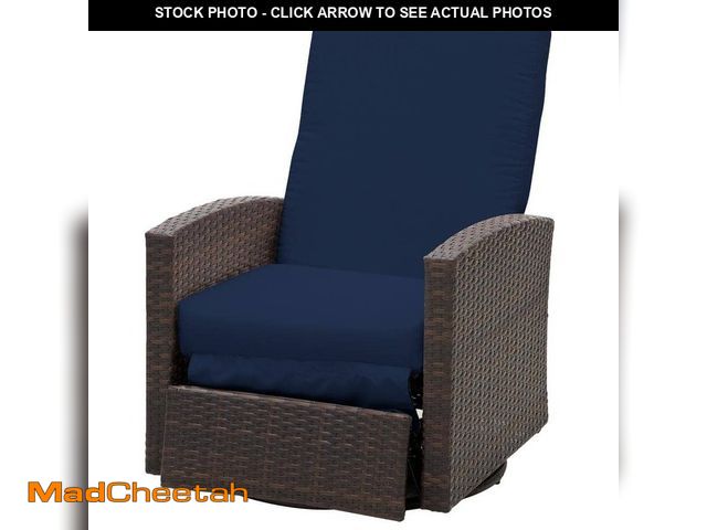 Lot 74-14246195 - Outsunny Plastic Rattan Wicker Swivel Outdoor Recliner Lounge Chair with Dark Blue Cushions Water/UV...