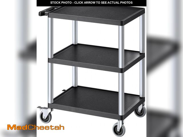 Lot 74-12367897 - VEVOR Utility Cart, 300 lbs Load Capacity, 27.6 x 18.1-inch Service Cart, Three-Shelf Heavy Duty Pla...