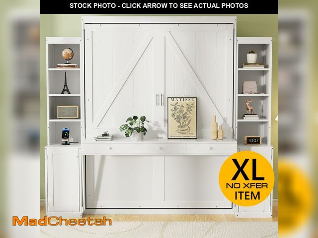 Lot 74-12569675 - PVWIIK Queen Size Murphy Bed with Desk &amp; Charging Station,Wall Bed Frame Folding into Cabinet De...