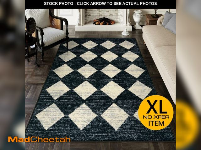 Lot 74-12693794 - Lahome Moroccan Trellis Area Rug - 5x7 Black Washable Large Rugs for Bedroom Living Room Mat, Checke...