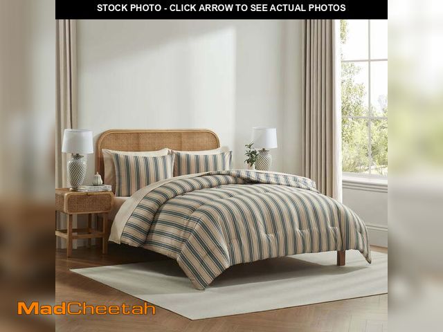 Lot 74-13777664 - Virtu king Comforter Set, Bed In A Bag 5 Pc Striped Bedding Set, Cream - UNUSED