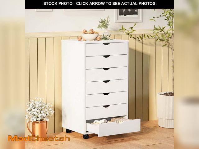 Lot 74-14070652 - CONCETTA 7 Drawer Storage Cabinet with Wheels for Bedroom, Home, Office Organization, White - UNUSED