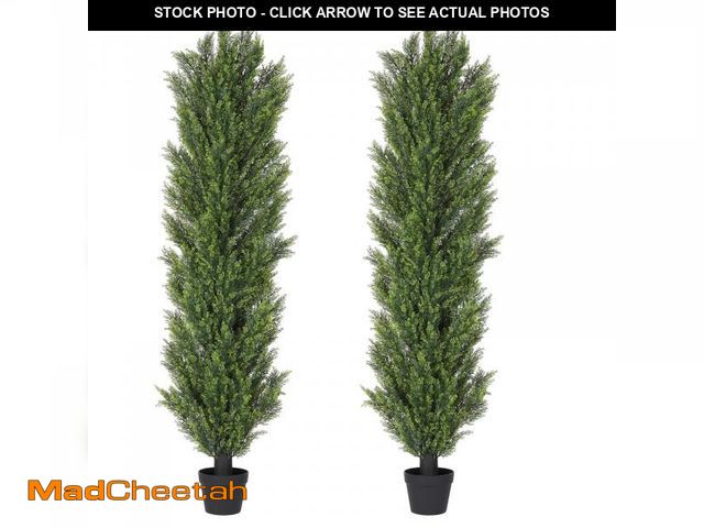 Lot 74-12131494 - THE BLOOM TIMES 6ft Tall Topiary Trees Artificial Outdoor Ã¢â¬â UV Resistant Faux Cedar Pine Cypr...