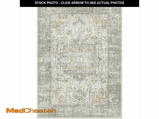 Lot 74-13739374 - HaiiMeid Kaponi Green Brown 8 ft. x 10 ft. Vintage Washable Medallion Distressed Area Rug - UNUSED