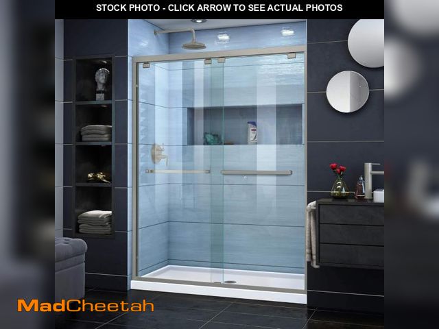Lot 74-12429803 - DreamLine Encore 56-60 in. W x 76 in. H Semi-Frameless Bypass Shower Door in Brushed Nickel, SHDR-16...
