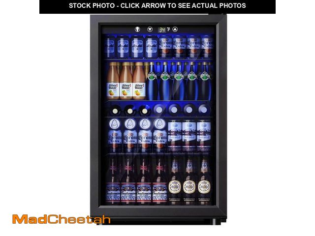 Lot 74-14306875 - SIMZLIFE 20 in Single Zone 150-Cans Freestanding Beverage Refrigerator Cooler Fridge in Black, Adjus...