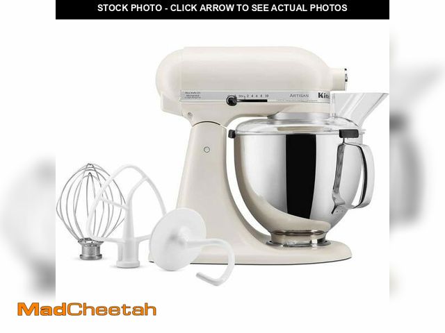 Lot 74-13030204 - KitchenAid Artisan Series 5 qt Stand Mixer, Porcelain White with Flat Beater, Dough Hook, Whip - UNU...