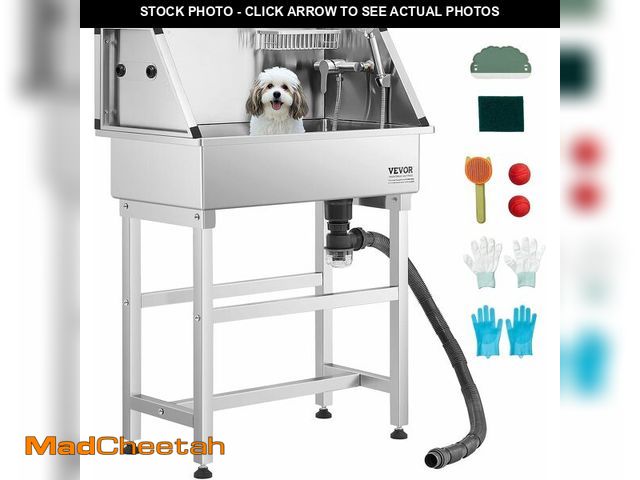 Lot 74-14203359 - VEVOR Professional Dog Washing Station, 34 Inch Stainless Steel Pet Grooming Tub with Hot &amp; Cold...