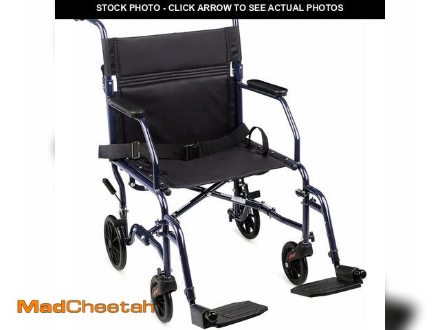 Lot 74-13041927 - Carex Transport Wheelchair With 19 inch Seat, Folding Transport Chair with Foot Rests, Foldable Ligh...