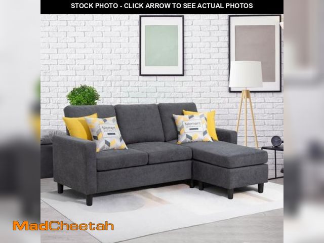 Lot 74-12358662 - Walsunny Linen Fabric Convertible L-Shaped Sectional Sofa(Dark Gray) - UNUSED