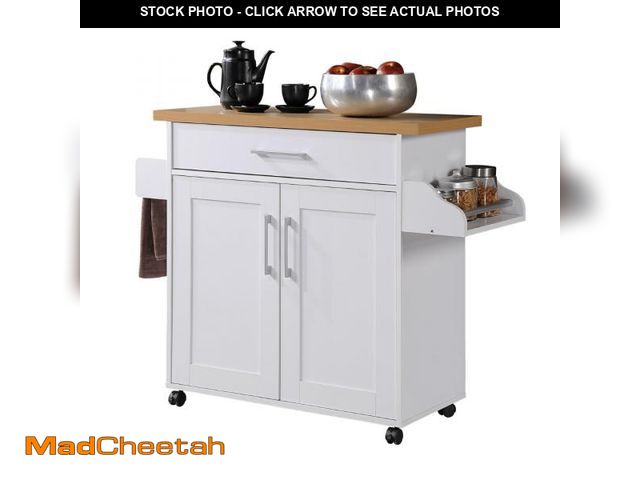 Lot 74-12160829 - Hodedah Kitchen Island with Spice Rack, Towel Rack &amp; Drawer, White with Beech Top, 15.5 x 35.5-4...