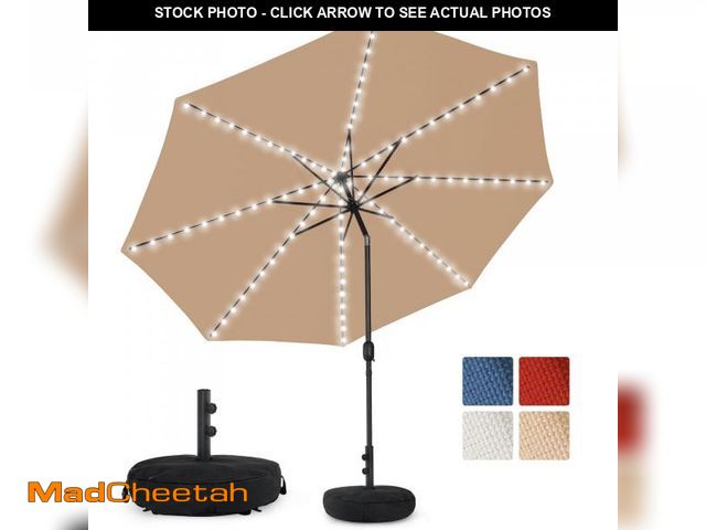 Lot 74-12268019 - Sundale Outdoor Olefin 5-Year-Non-Fading Solar 104 LED 11FT Solar Patio Umbrella with Sand Bag Base,...