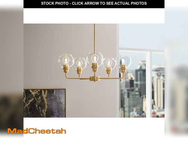 Lot 74-12692370 - Hampton Bay Florabelle 5-Light Chandelier Gold Clear Globe Glass Shades - UNUSED