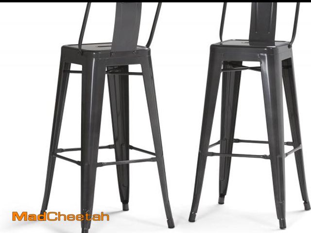 Lot 74-12138016 - SIMPLIHOME Rayne Bar Stools (Set of 2) - 30 inch Seat Height Industrial Metal Chairs in Grey, Contem...