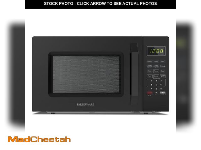 Lot 74-12514693 - Farberware 1.1 Cu. Ft. 1000-Watt Compact Microwave Oven, Black - UNUSED