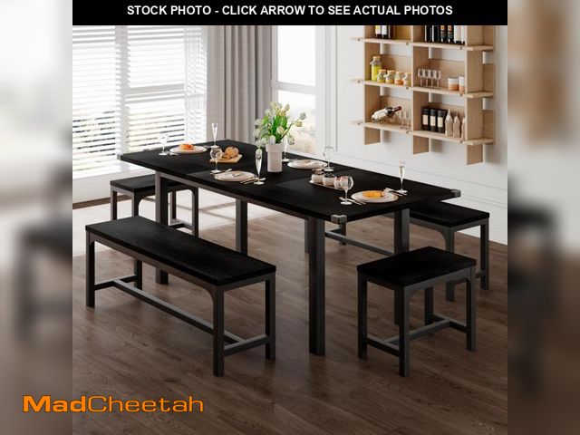 Lot 74-12174989 - Feonase 5-Piece Dining Table Set for 4-8 People, 63" Large Extendable Kitchen Table Set with 2 Bench...