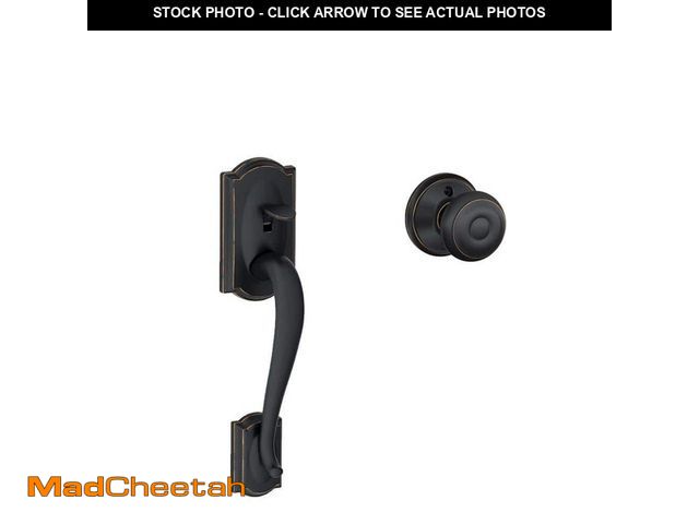 Lot 74-14363182 - Schlage Camelot Aged Bronze Door Handleset Grip with Georgian Door Knob and Camelot Trim - UNUSED