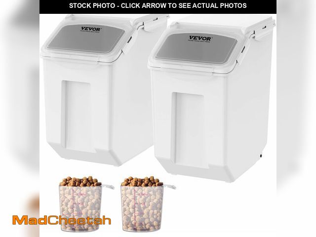 Lot 74-14582186 - VEVOR Ingredient Storage Bin, 2 x 15L Dispenser Bin with 2 Measuring Cups, Attachable Casters and Ai...