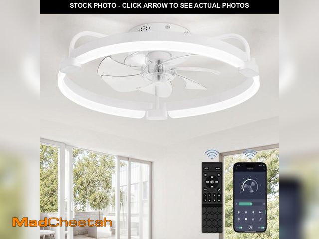Lot 74-13797463 - HINNIXY 20 in. Dimmable LED Small Indoor White Modern Flush Mount Low Profile Ceiling Fan with Light...
