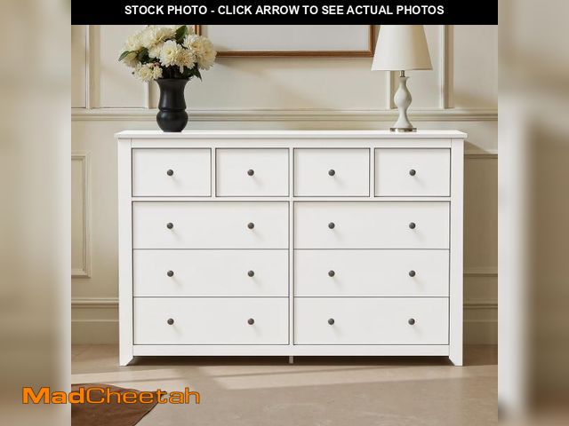 Lot 74-12387871 - Mixcous White 10 Drawer Dresser, 52" Large Wide Chest of Drawers, Wooden Dresser Storage Cabinet wit...