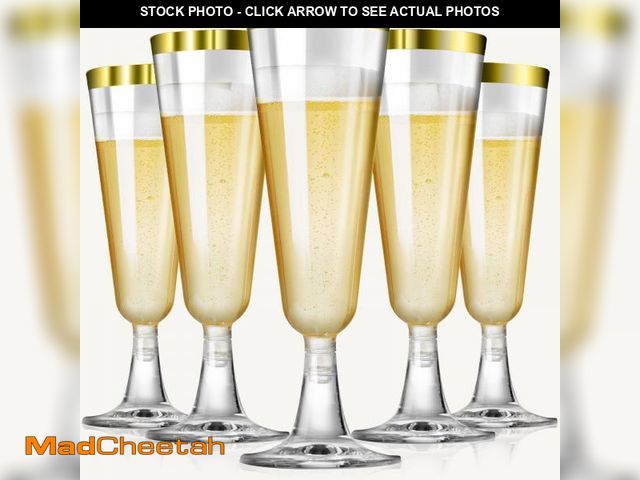 Lot 74-12121510 - SUREHOME Gold Champagne Flutes Plastic Champagne Glasses Disposable 40 Pack Gold Rim Unbreakable &am...