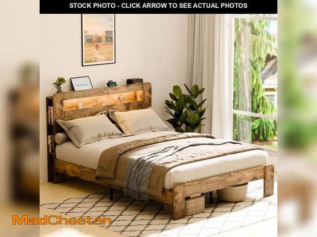 Lot 74-12159629 - Zevemomo Queen Size Bed Frame with Headboard, Bed Frame Queen Size with Charging Station, Built in L...