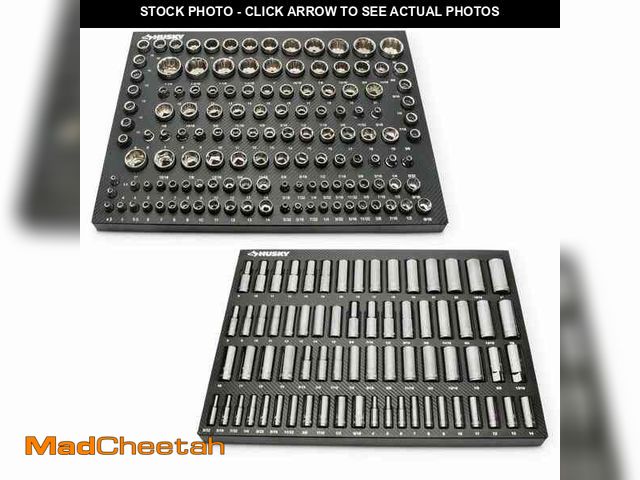 Lot 74-13000624 - Husky 1/4 in., 3/8 in., and 1/2 in. Drive Socket Set in EVA Foam Tray (200-Piece) - UNUSED