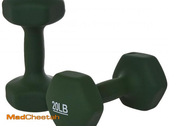 Lot 74-12489465 - Basics Neoprene Dumbbell Hand Weights, 20 Pounds, Pair, Dark Green - UNUSED