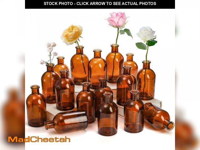 Lot 74-12444779 - YOUEON 16 Pack Amber Glass Bud Vases, Small Bud Vases in Bulk, Glass Flower Vases for Centerpieces, ...