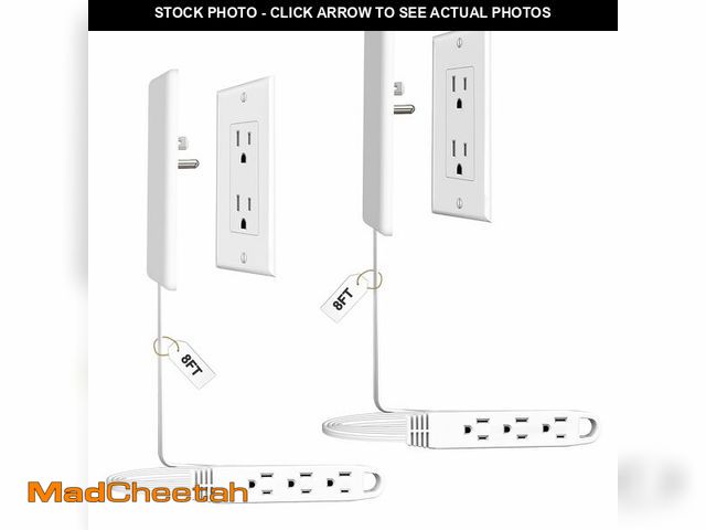 Lot 74-14057719 - CABOCASA 2 Pack 8FT Ultra Flat Plug Extension Cord Power Strip with 3 Outlets, Patented Detachable U...